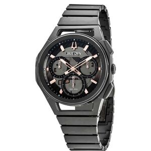 Bulova Curv Watch 98A207 Chronograph 44mm Black Stainless Steel Case and Strap